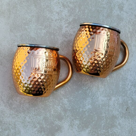 Pair of Copper Moscow Mule Mugs Hammered Finish Ketel One Vodka - Picture 4 of 12